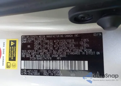 2014 Lexus Rx 350 из США, поврежденный, VIN 2T2ZK1BA8EC147916